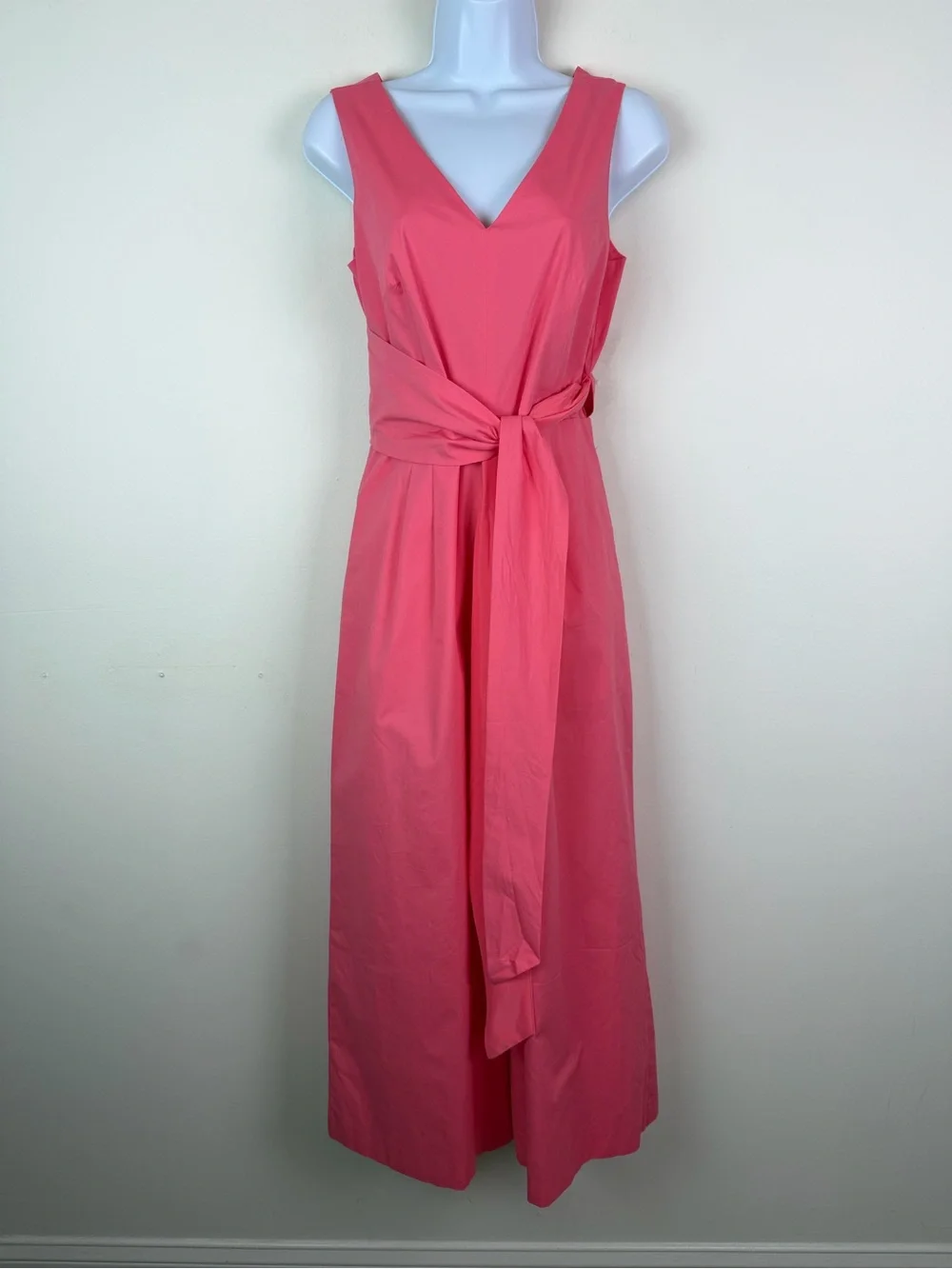 NWT J. Crew Wrap-Tie Jumpsuit in Stretch Poplin Bright Coral Size 4